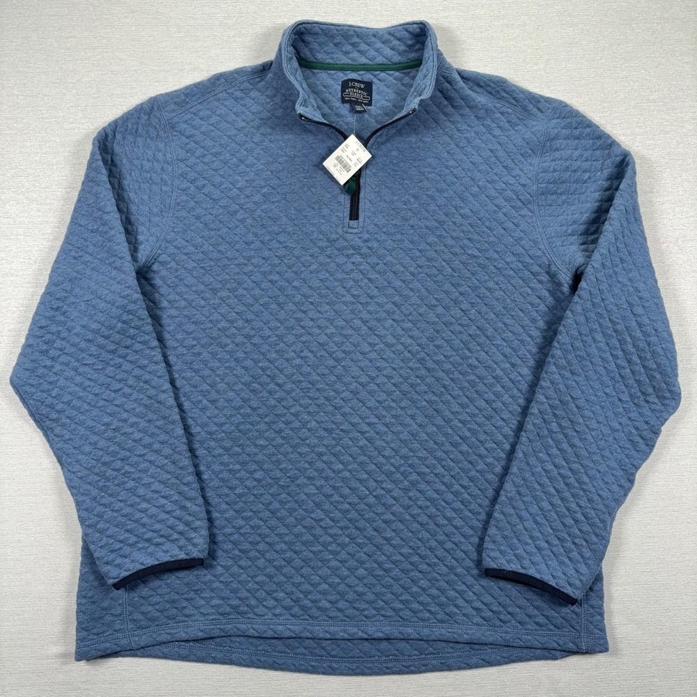 J Crew Authentic Fleece 1/4 Zip Pullover Mens XXL Blue Cotton Quilted NEW